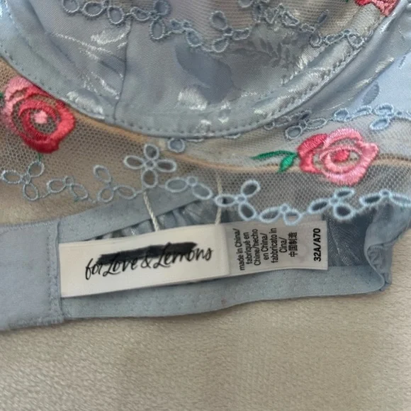 New! For Love And Lemons Blue Vintage Rose Eyelet Bra Size 32A 51325